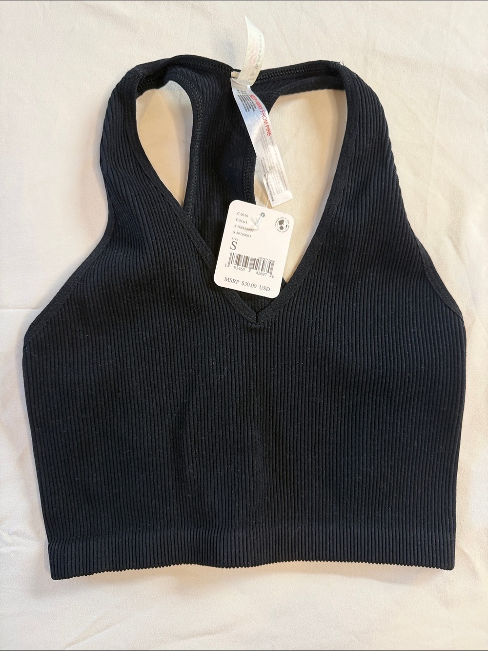 FP Movement by Free People Black Ribbed V-Neck Racerback Crop